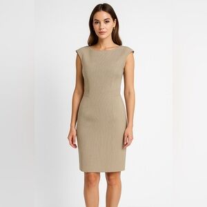 Antonio Melani beige houndstooth sleeveless sheath career dress lined size 6